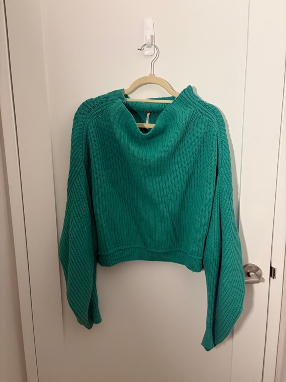 Free People Kelly Green Ribbed Cowl Neck Sweater